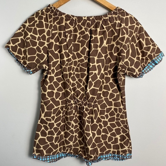 Koi Women's Brown Giraffe Print Elastic Neck Pullover Scrub Top Size Small‎ - Picture 5 of 13